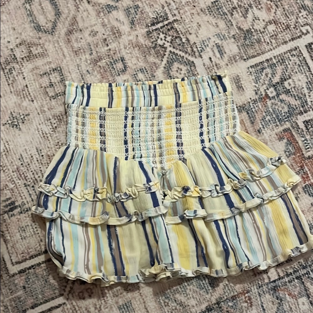 Striped Yellow and Blue Ruffle Skirt